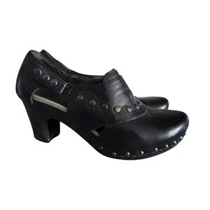 Dankso Black Leather Comfort Pumps Heels‎ Shoes Stud Trim Size 38 Women's US 7.5